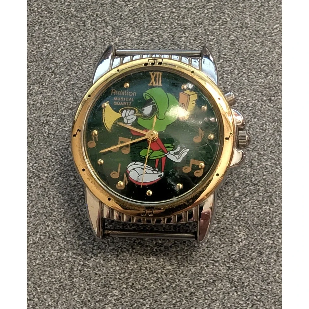 VTG Armitron Watch Gold Silver Marvin the Martian Musical Quartz 1994 2200/95